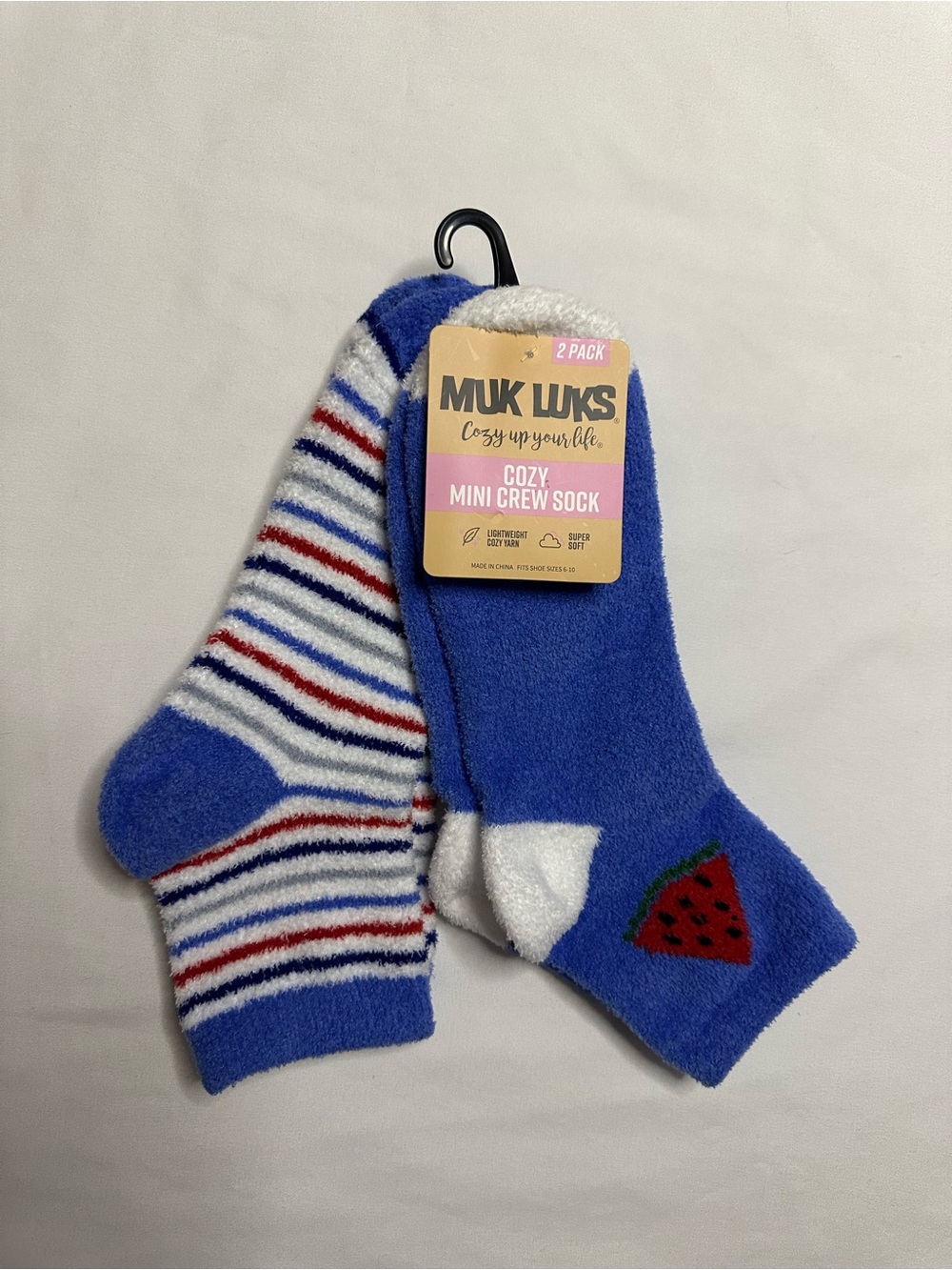 Muk Luks Blue & White Watermelon Fuzzy Socks 2 Pack